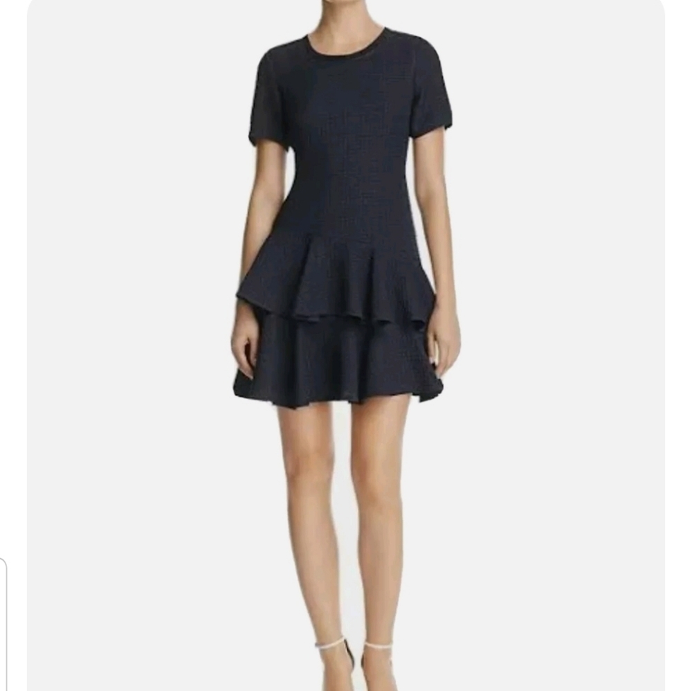 Rebecca Taylor Blue Puckered Jaquard Short Sleeve Ruffle Mini Dress Size 6